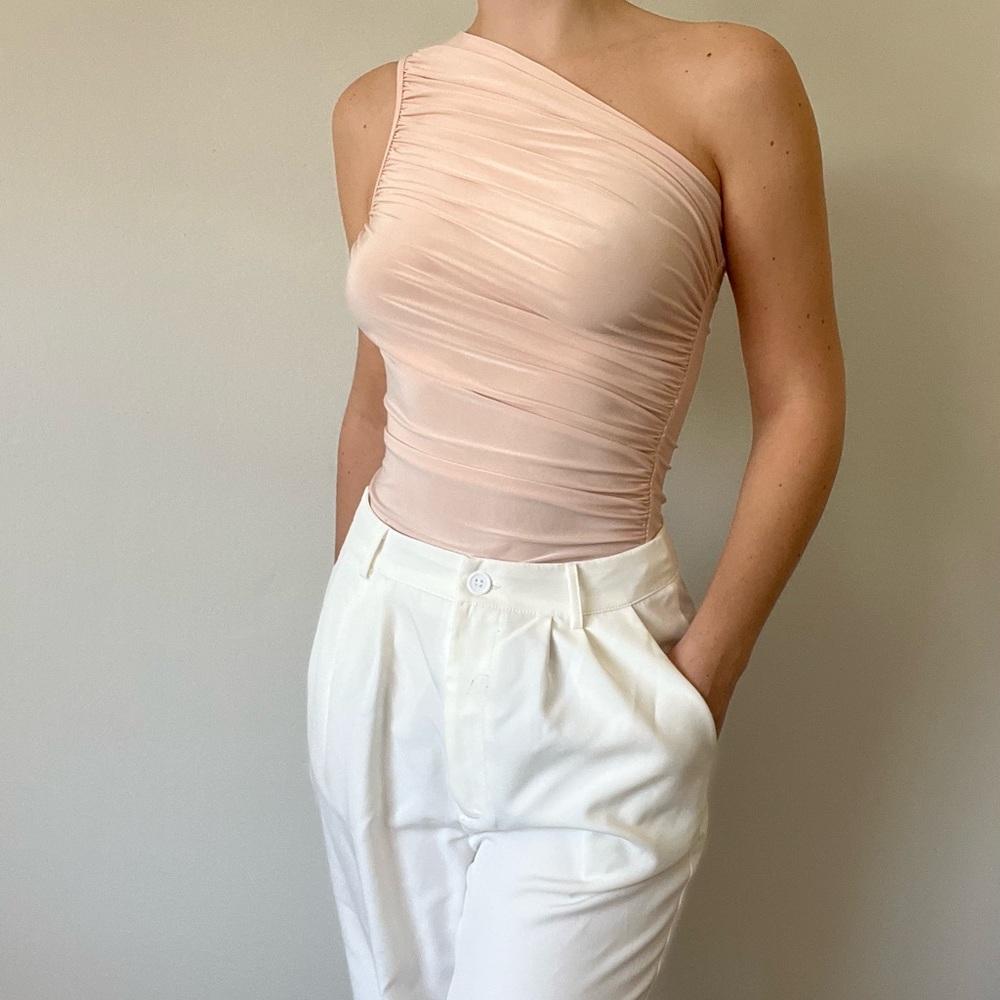 One shoulder bodysuit blush chic